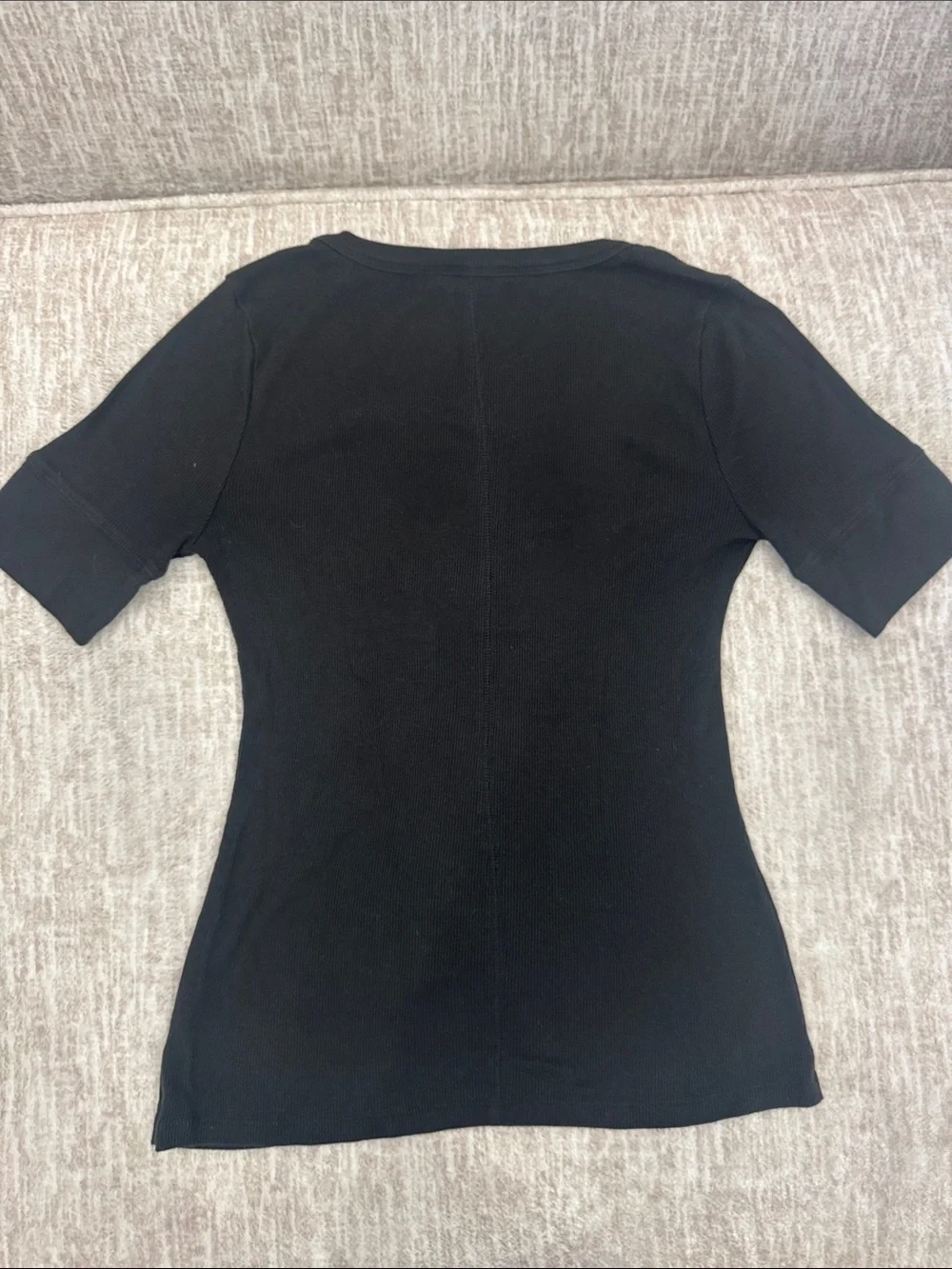 Lucky Brand Black Short Sleeve Henley Ribbed Tee